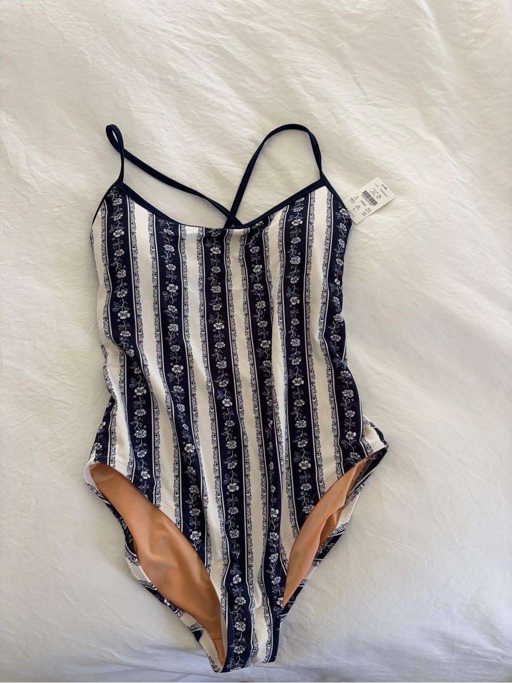 NWT J Crew Medium Navy & White Striped One-Piece Swimsuit